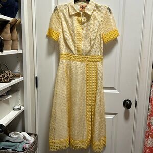 Tory Burch yellow and off white dress with collar